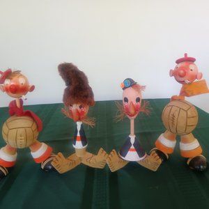 4 HAND MADE WOODEN FIGURINS